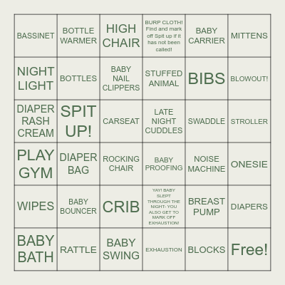 Baby Bingo Card