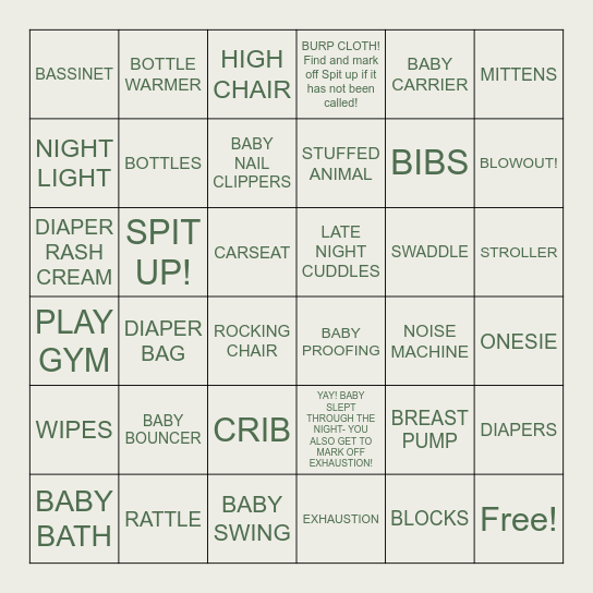 Baby Bingo Card