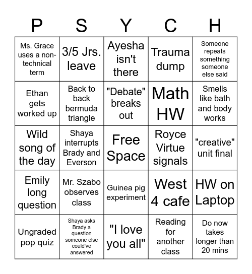 Psychology Bingo Card