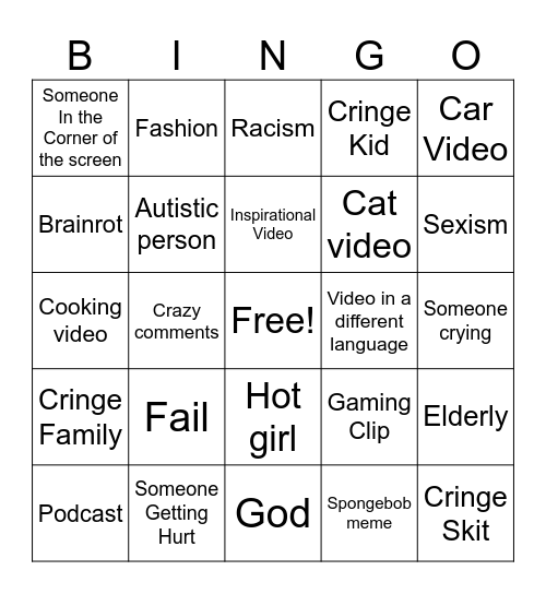 Instagram Reels Bingo Card