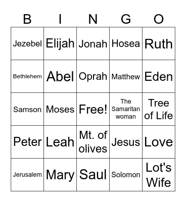 Bible Guess Who Bingo Card