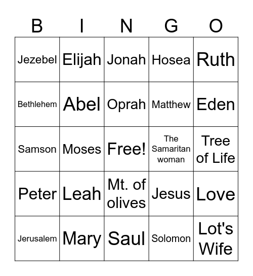 Bible Guess Who Bingo Card