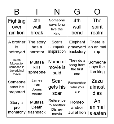 Mufasa Bingo Card