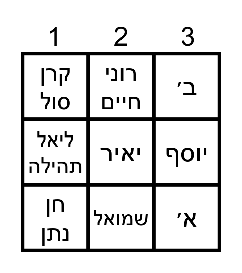 בינגו משפחת שמואל Bingo Card