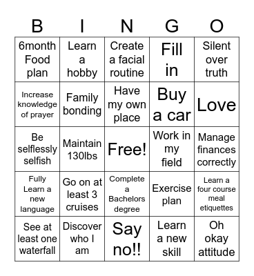 2025 New Year Resolution Bingo Card