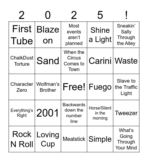 Josh MSG Bingo Card