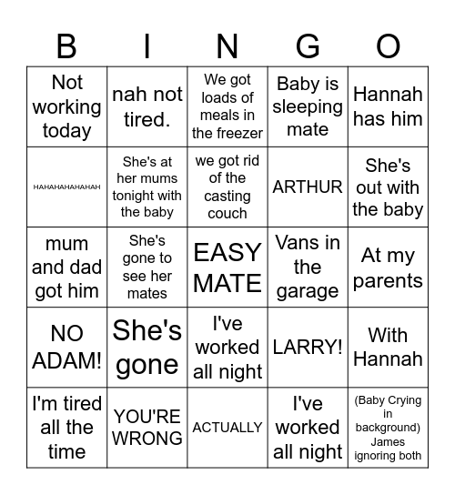 JAMES BINOG CARD! Bingo Card