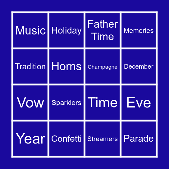 Lena’s New Year Bingo Card