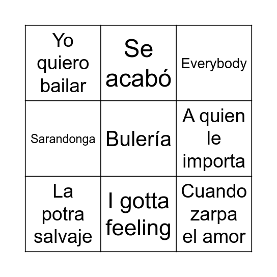 Gordillo´s Night Bingo Card