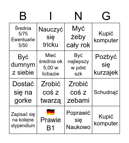 Nowy rok bingo Card