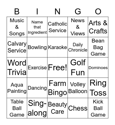 Activity Bingo Card