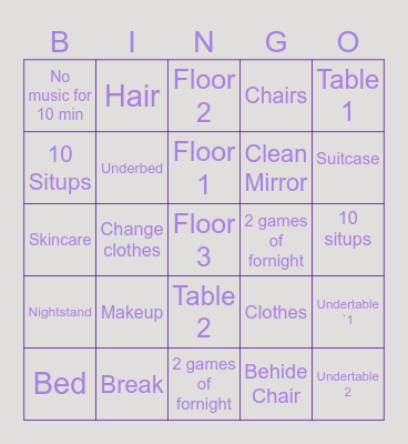 CLEANIGN ROOM Bingo Card