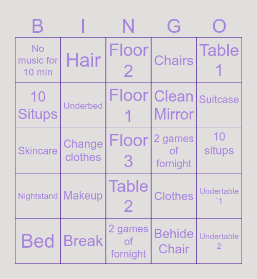 CLEANIGN ROOM Bingo Card