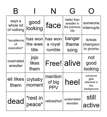 wrestling bingo Card