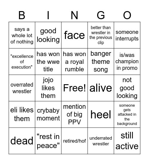 wrestling bingo Card