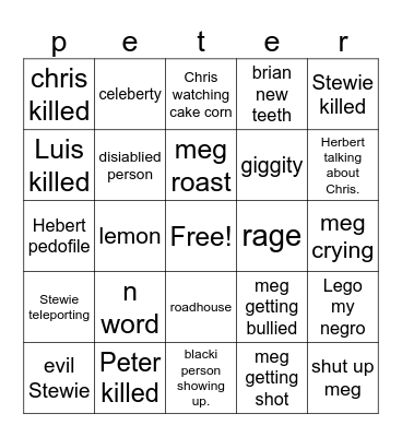 Family Guy Bingo Card