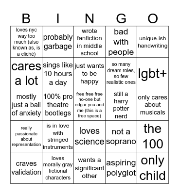 "lelah bingo," or, alternatively, "will i have an identity crisis today?" Bingo Card
