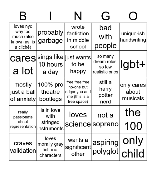 "lelah bingo," or, alternatively, "will i have an identity crisis today?" Bingo Card