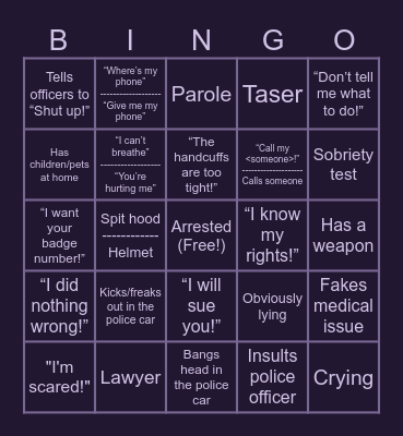 *Bodycam* Bingo Card