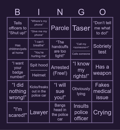 *Bodycam* Bingo Card