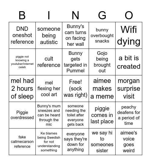 Girks Christmas Bingo Card