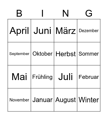 Monate / Jahreszeiten Bingo Card