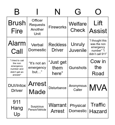 NYE DISPATCHER BINGO Card