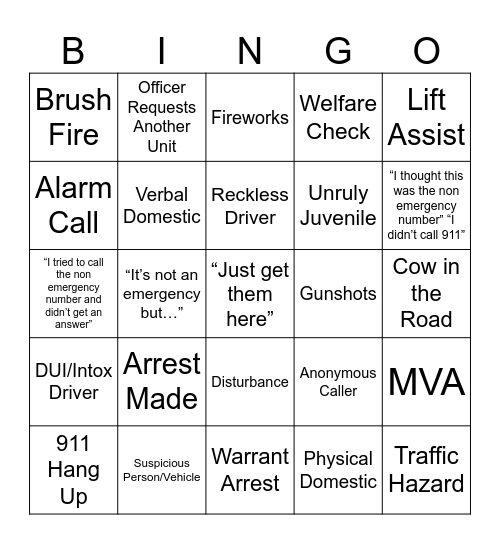 NYE DISPATCHER BINGO Card