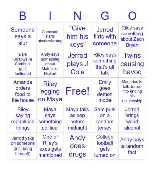 NYE Bingo Card