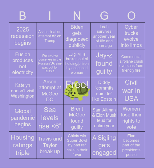 Liz 2025 Bingo Card