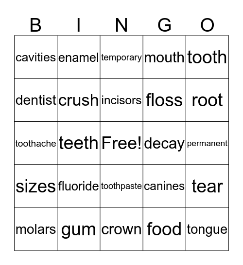 TEETH BINGO Card