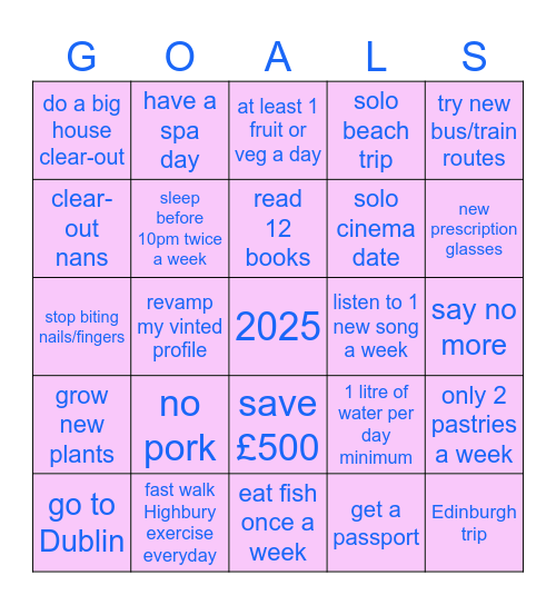 Mum's 2025 Bingo Card