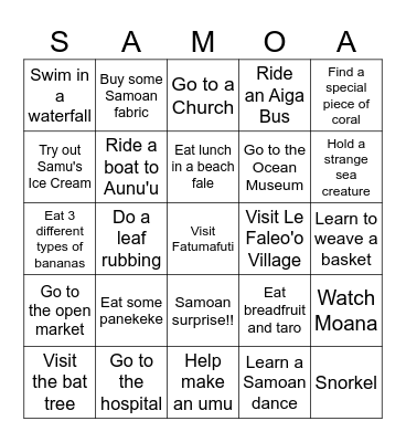 Edwards Aiga Trip 2025 Bingo Card