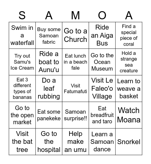 Edwards Aiga Trip 2025 Bingo Card