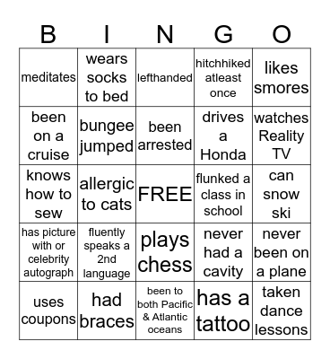 RMH All Staff Icebreaker Bingo Card