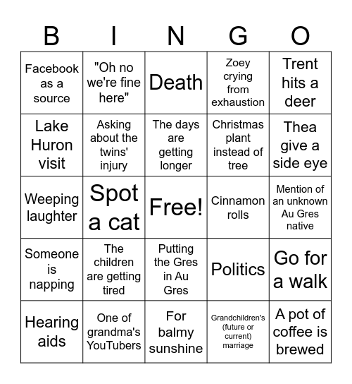 Jantzi Christmas Bingo Card