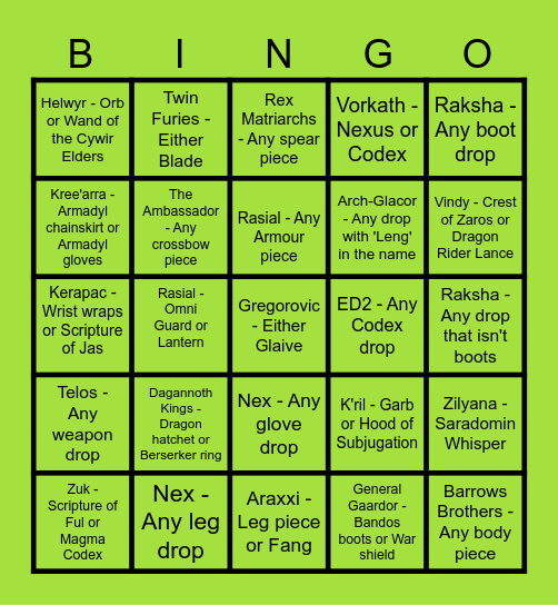 Crimbo Limbo PVM Bingo! Bingo Card