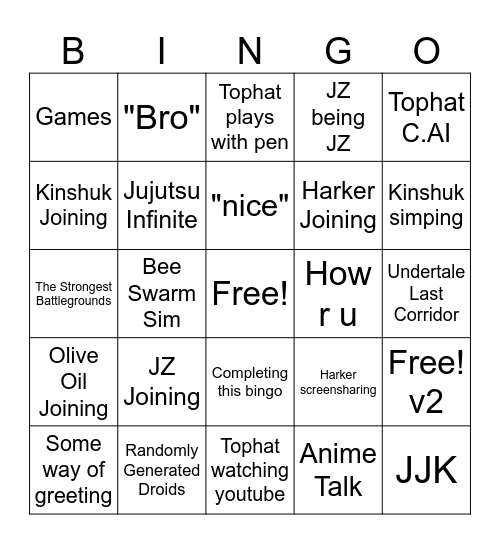 DISCORD CALL (NOT FOR YOU) Bingo Card