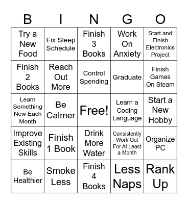 New Years Bingo Card