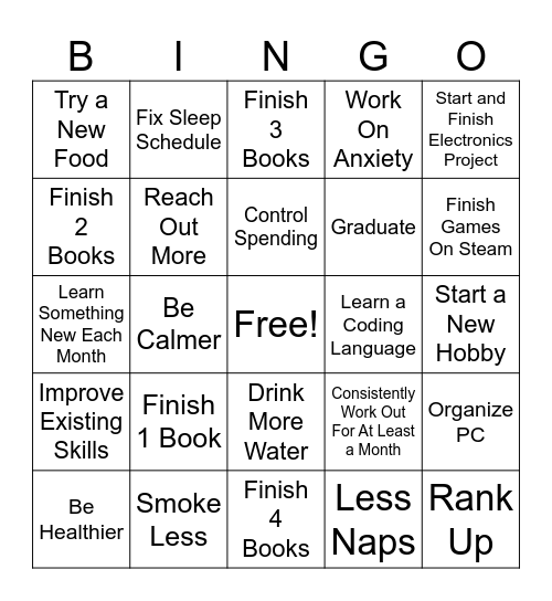 New Years Bingo Card