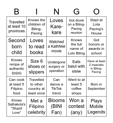 BILING - PACING 2024 Bingo Card