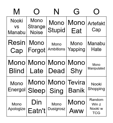 Mono Bingo Card