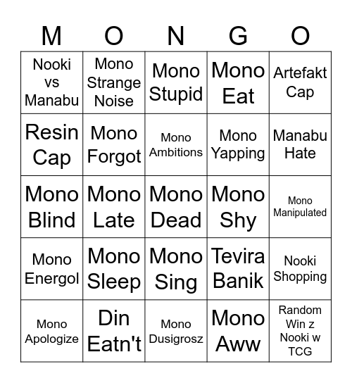 Mono Bingo Card