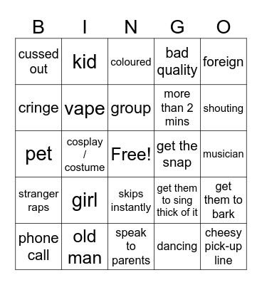 omegle Bingo Card