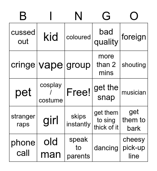 omegle Bingo Card