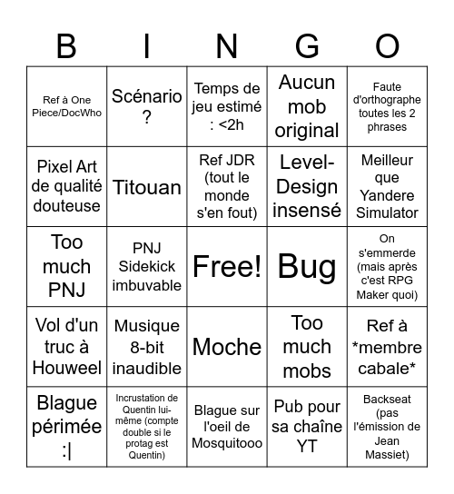 le GAME OF THE YEAR de QUENTIN Bingo Card