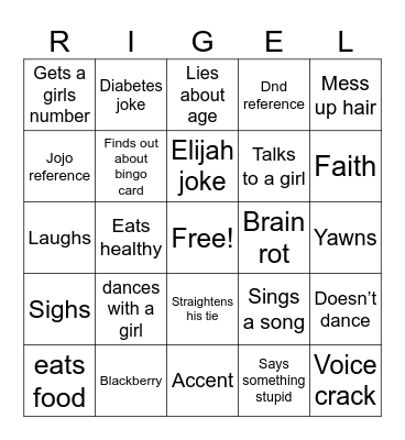 Rigel bingo card Bingo Card