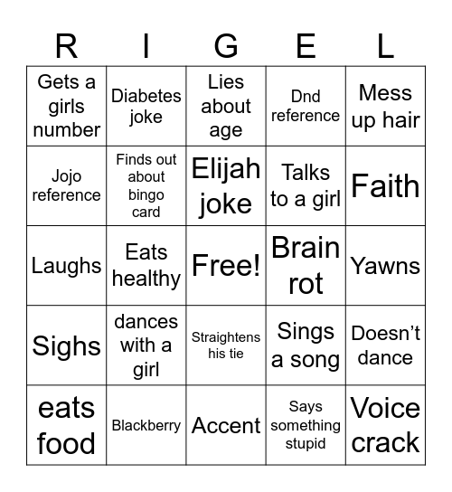 Rigel bingo card Bingo Card