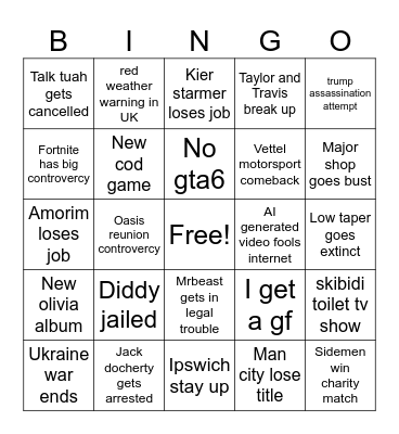 Ollie Hall's Official 2025 Bingo Card Bingo Card