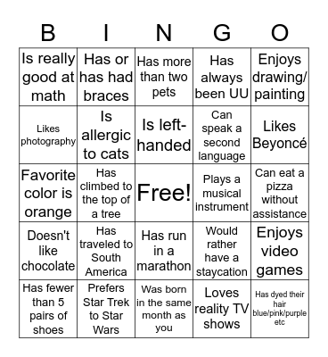 Bingo! Bingo Card